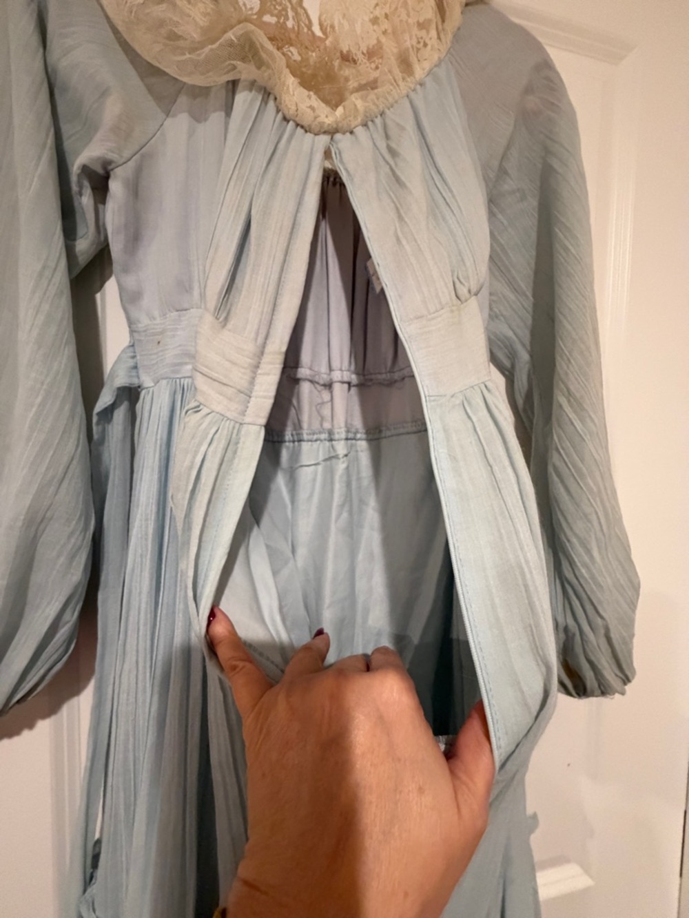 VINTAGE GUNNE SAX LIGHT BLUE PRAIRIE MAXI DRESS LACE BOHO COTTAGECORE WEDDING - Picture 12 of 16